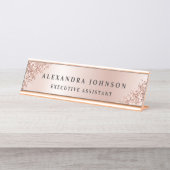 バラ金箔 |赤面ピンクフォイルモダン デスクネームプレート (正面)