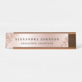 バラ金箔 |赤面ピンクフォイルモダン デスクネームプレート (正面)