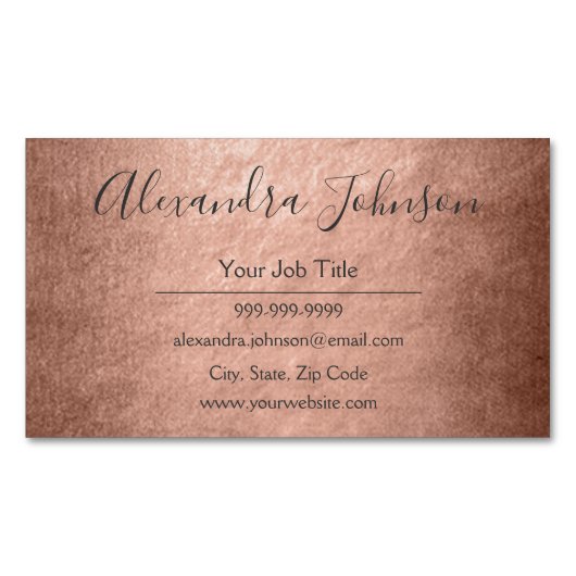 バラ金箔 |赤面ピンクフォイルモダン マグネット名刺 (正面)