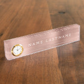 バラ金箔 | 赤面ピンクメタリックプロフェッショナル デスクネームプレート (側面)