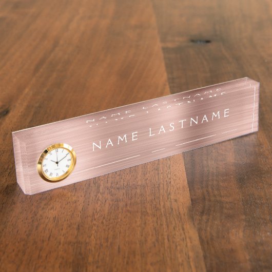 バラ金箔 | 赤面ピンクメタリックプロフェッショナル デスクネームプレート (側面)