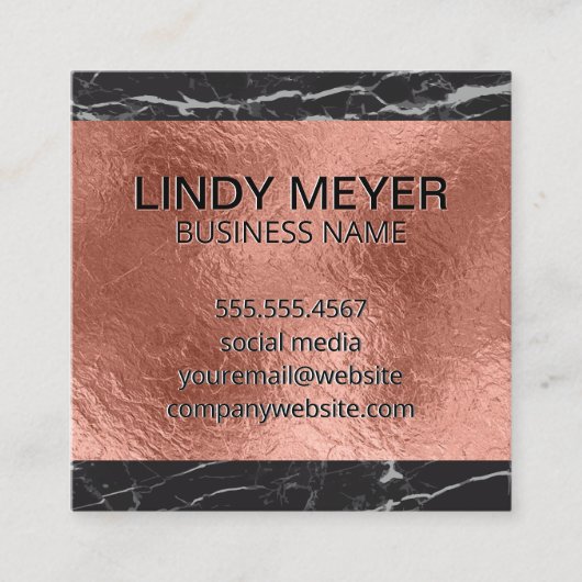 バラ金箔 |黒い大理石 スクエア名刺 (正面)