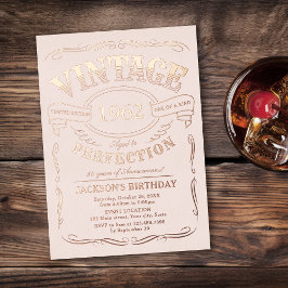 バラ金色のビンテージウイスキーテーマの誕生日 箔招待状