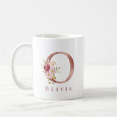 バラ金色の花とイニシャルOのモノグラム コーヒーマグカップ (左)