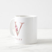 バラ金色の花とイニシャルVのモノグラム コーヒーマグカップ (正面左)