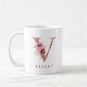 バラ金色の花とイニシャルVのモノグラム コーヒーマグカップ (左)