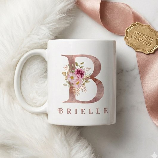 バラ金色の花のイニシャルBモノグラム コーヒーマグカップ