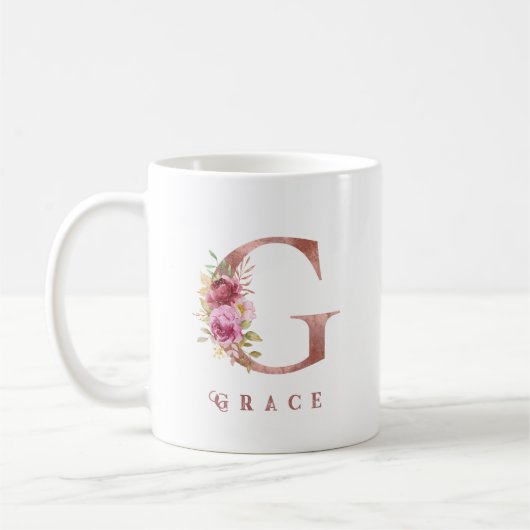 バラ金色の花のイニシャルGモノグラム 名前入り コーヒーマグカップ (左)
