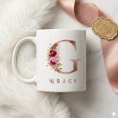 バラ金色の花のイニシャルGモノグラム 名前入り コーヒーマグカップ