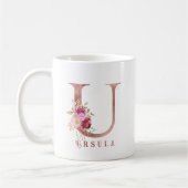 バラ金色の花のイニシャルUモノグラム コーヒーマグカップ (左)
