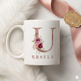 バラ金色の花のイニシャルUモノグラム コーヒーマグカップ