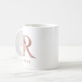 バラ金色フラワーモノグラムイニシャルR コーヒーマグカップ (正面左)