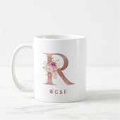 バラ金色フラワーモノグラムイニシャルR コーヒーマグカップ (左)