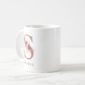 バラ金色フラワーモノグラムイニシャルS コーヒーマグカップ (正面左)