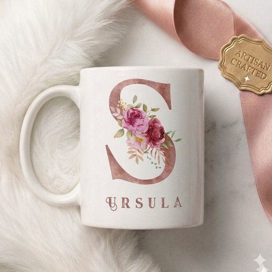 バラ金色フラワーモノグラムイニシャルS コーヒーマグカップ