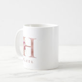 バラ金色フラワーモノグラム Hイニシャル コーヒーマグカップ (正面左)
