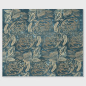 バラ銅オレンジフローラウッドティール(緑がかった色)金ゴールドスパークリー ラッピングペーパー (フラット)