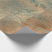 バラ銅オレンジフローラウッドティール(緑がかった色)金ゴールド 素朴 ラッピングペーパー (角)