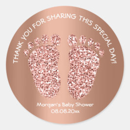 バラ銅グリッター足ベビーシャワー感謝してい賛成 ラウンドシール