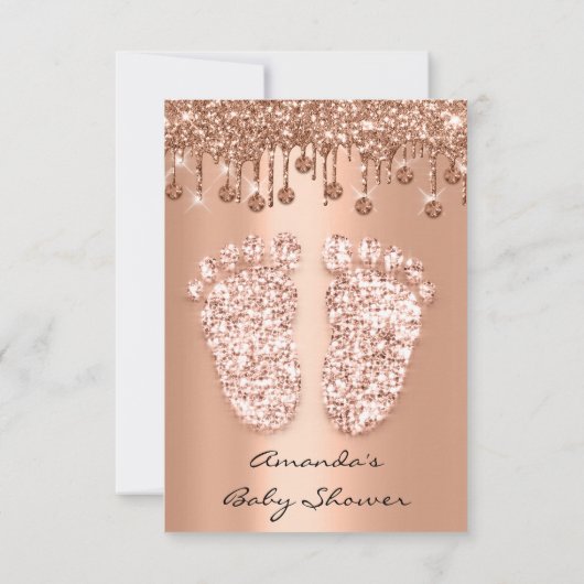 バラ銅赤ちゃん女の子ボーイシャワー足ドリップ 招待状 (裏面)