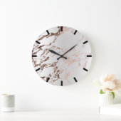 バラ銅金ゴールドカララマーブルブラックグレーストーン ラージ壁時計 (ホーム)