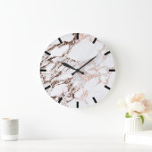 バラ銅金ゴールドカララマーブル白黒ストーン ラージ壁時計 (ホーム)
