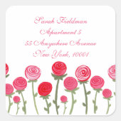 バラ開花ホワイトネーム住所 シールシール スクエアシール (正面)