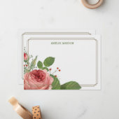 バラ開花文パーソナライズされた房具フラットノートカード ノートカード (正面/裏面インサイチュ)