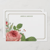 バラ開花文パーソナライズされた房具フラットノートカード ノートカード (正面/裏面)