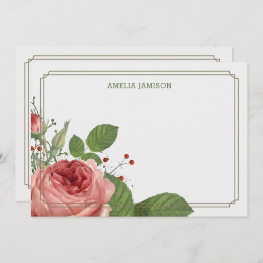 バラ開花文パーソナライズされた房具フラットノートカード ノートカード (正面/裏面)