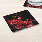 バラ開花-エレガント誕生日 スクエアペーパーコースター (アングル)