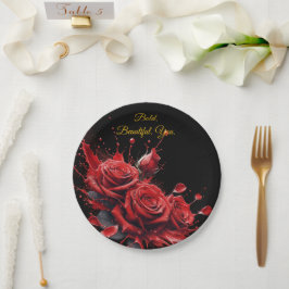 バラ開花-エレガント誕生日 ペーパープレート