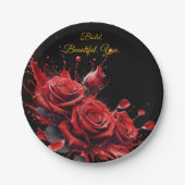 バラ開花-エレガント誕生日 ペーパープレート (正面)
