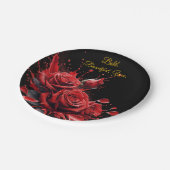 バラ開花-エレガント誕生日 ペーパープレート (アングル)