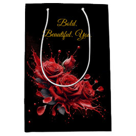 バラ開花-エレガント誕生日 ミディアムペーパーバッグ