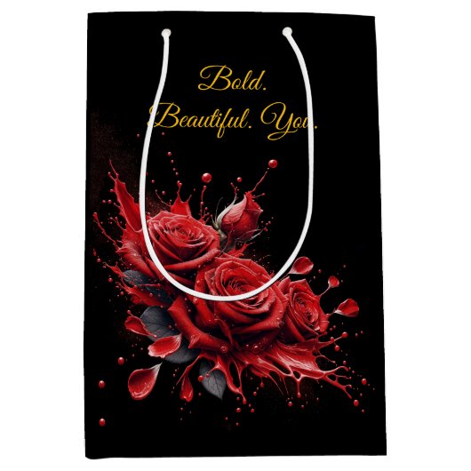 バラ開花-エレガント誕生日 ミディアムペーパーバッグ (正面)