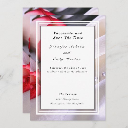 バラ離れの後で予防注射結婚検査を行う セーブザデート (正面/裏面)