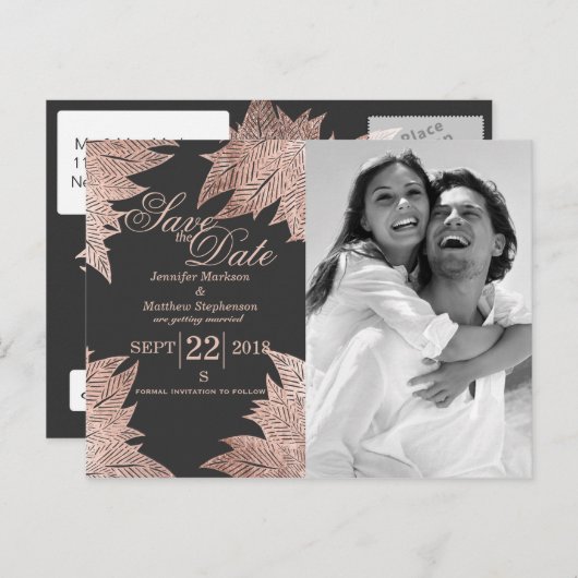 バラ離れ金ゴールドのブラックポストカードの保存 案内ポストカード (正面/裏面)