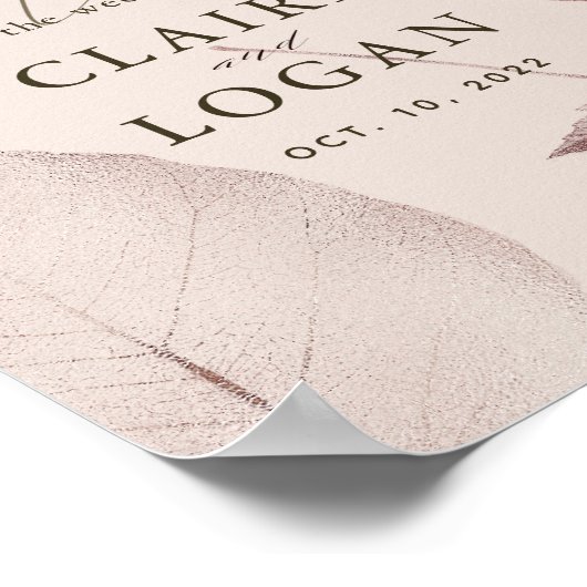 バラ離れ金ゴールドピンクベージュの結婚歓迎 ポスター (角)