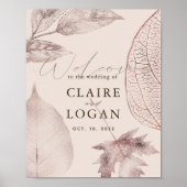 バラ離れ金ゴールドピンクベージュの結婚歓迎 ポスター (正面)