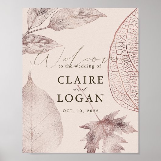 バラ離れ金ゴールドピンクベージュの結婚歓迎 ポスター (正面)