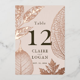 バラ離れ金ゴールドPink Beigeの結婚テーブル番号 箔招待状