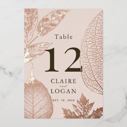 バラ離れ金ゴールドPink Beigeの結婚テーブル番号 箔招待状 (正面)