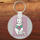 バラ首輪つき猫 キーホルダー (正面)