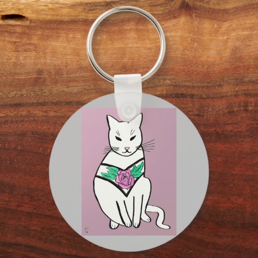 バラ首輪つき猫 キーホルダー (正面)