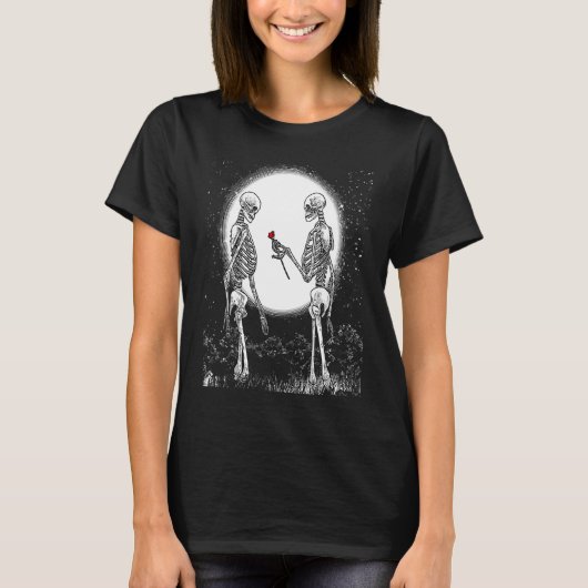 バラ骨格骨格手赤バラ花 Tシャツ (正面)