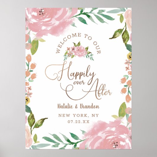 バラ魅力的は披露宴標識の後ずっと幸せに ポスター (正面)