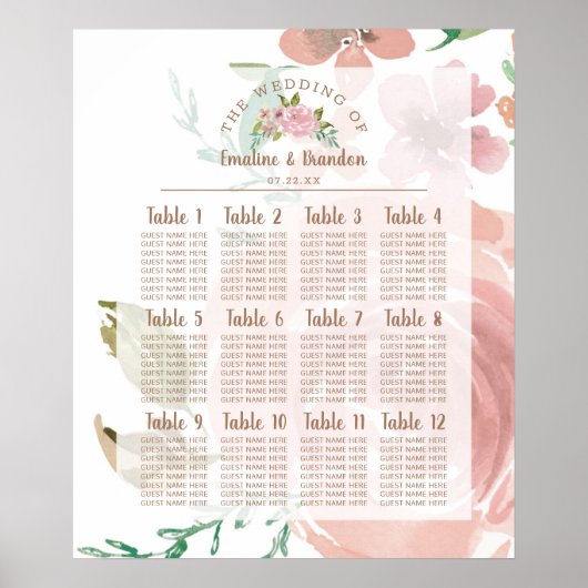 バラ魅力的ヴィンテージほこりっぽいテーブル座席表 ポスター (正面)