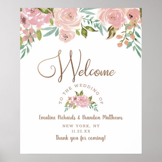 バラ魅力的ヴィンテージほこりっぽいピンクのウェルカムサイン ポスター (正面)