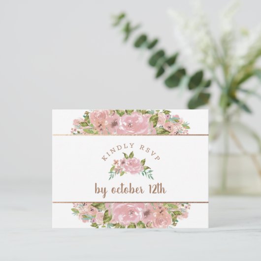 バラ魅力的ヴィンテージほこりっぽいピンクの食事の選択RSVP ポストカード (スタンド正面)